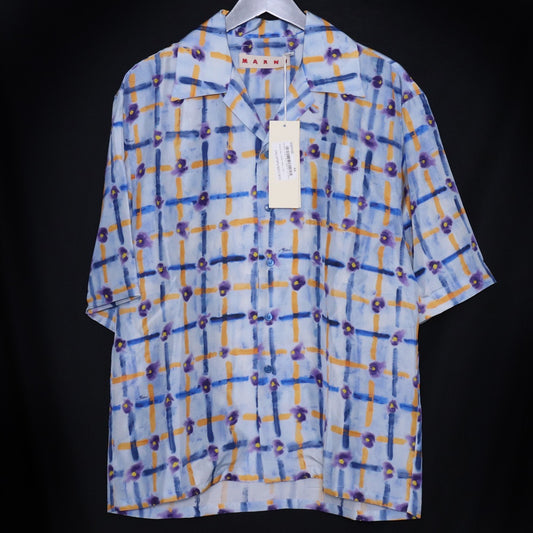 MARNI 24SS Graphic Print Short Sleeve Shirt Blue Size 44