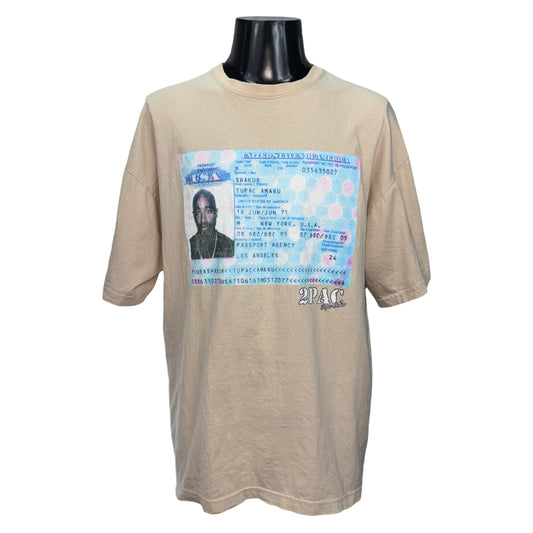 2PAC 90s Passport Graphic Vintage T-Shirt Sand Beige Size XL