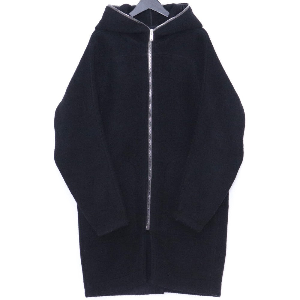 RICK OWENS Alpaca Wool Hooded Trench Coat Black Size 46