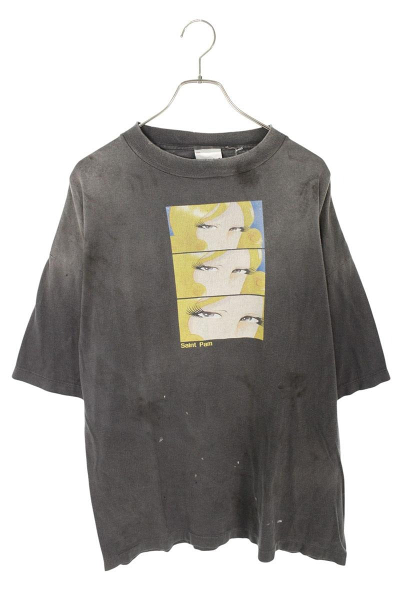 Vintage Saint Michael Tops - SAINT MICHAEL PAM Distressed Graphic Printed T-Shirt Black Size XXL - Authentic Archive