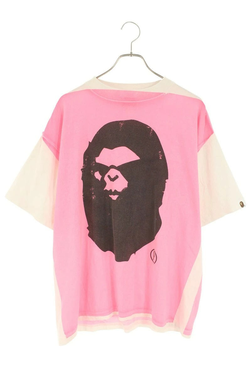 Vintage Saint Michael Tops - SAINT MICHAEL A BATHING APE Hand Paint Printed T-Shirt Pink White Size L - Authentic Archive