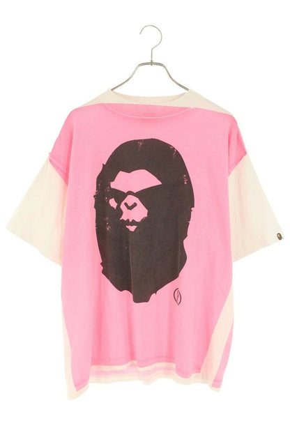 Vintage Saint Michael Tops - SAINT MICHAEL A BATHING APE Hand Paint Printed T-Shirt Pink White Size L - Authentic Archive