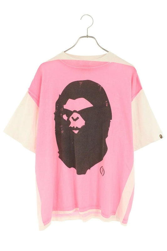 Vintage Saint Michael Tops - SAINT MICHAEL A BATHING APE Hand Paint Printed T-Shirt Pink White Size L - Authentic Archive