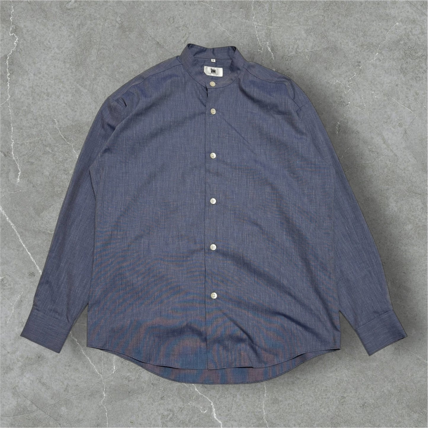 ISSEY MIYAKE Blue Cotton Chambray Band Collar Shirt Size L
