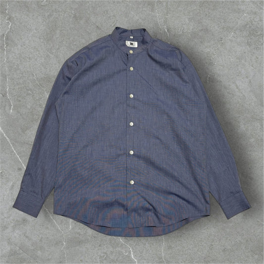 ISSEY MIYAKE Blue Cotton Chambray Band Collar Shirt Size L