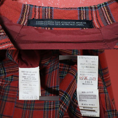 Yohji Yamamoto Red 90s Tartan Check Patch Coat Size FREE