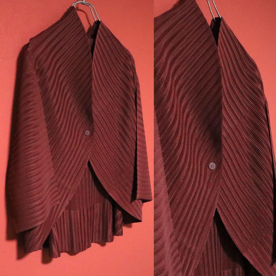 PLEATS PLEASE Pleated Shawl Collar Jacket Red Size FREE
