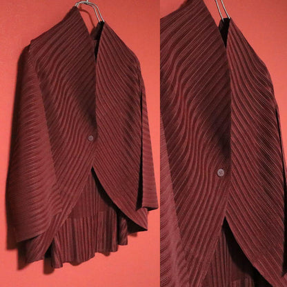 PLEATS PLEASE Pleated Shawl Collar Jacket Red Size FREE