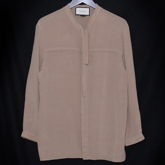 GUCCI Silk Long Sleeve Button Up Shirt Beige Size 48