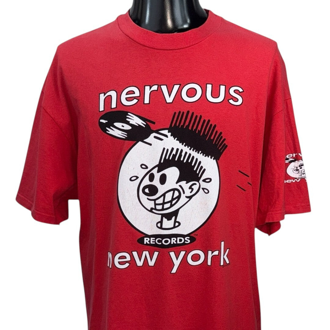 NERVOUS RECORDS 90s Hanes Beefy-T New York T-Shirt Size L