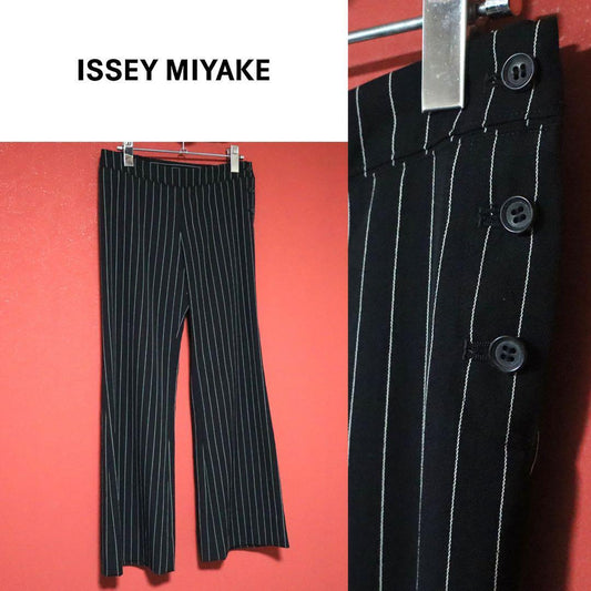 Issey Miyake Black Wool Button Design Striped Flare Size 1