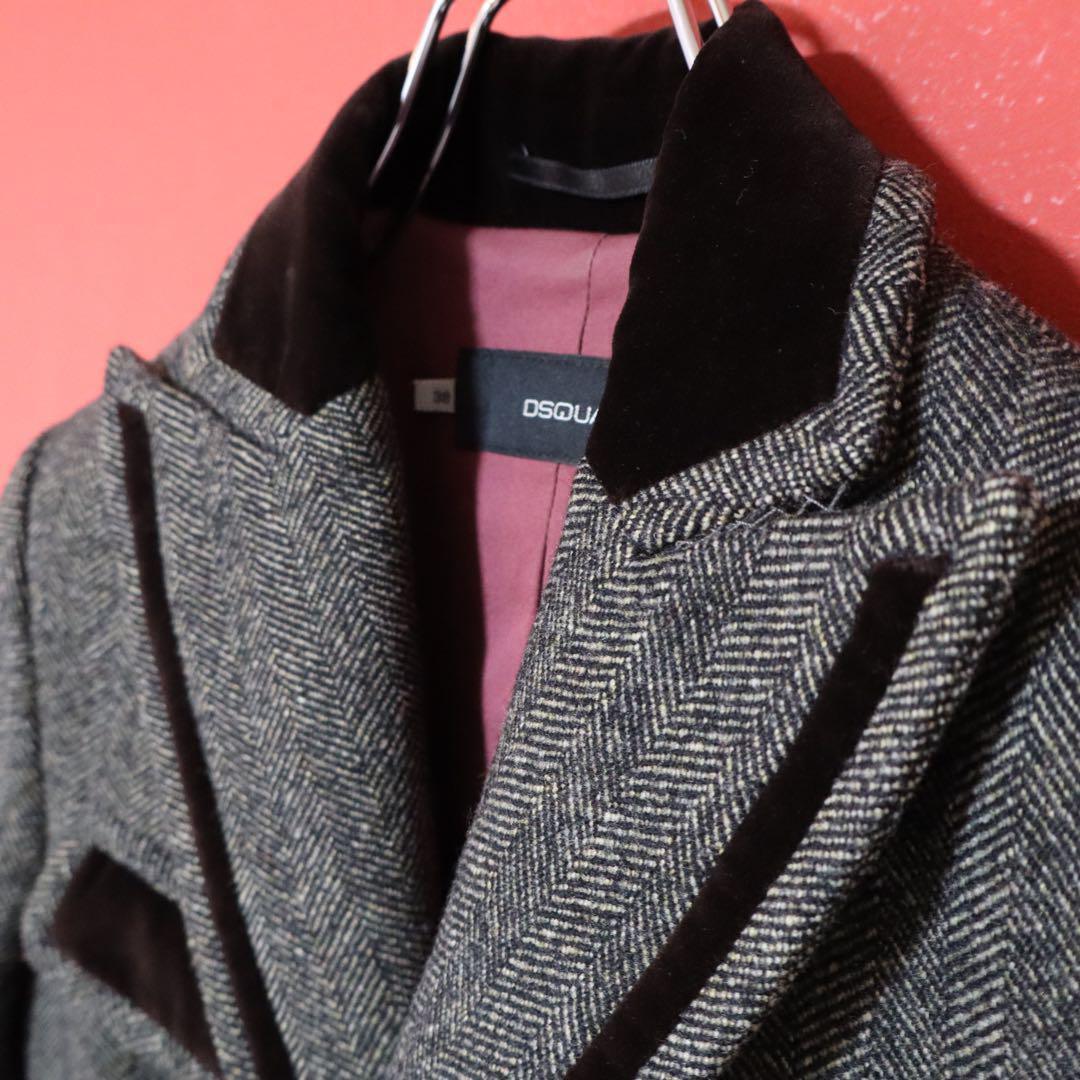 Dsquared2 Gray Herringbone Tweed Velour-Trim Cropped Size XS