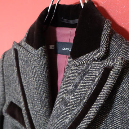 Dsquared2 Gray Herringbone Tweed Velour-Trim Cropped Size XS