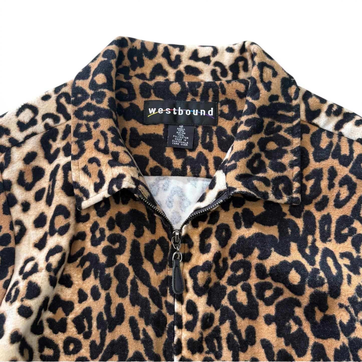 Vintage Leopard Zip Jacket Rayon Blend Multi Size 12