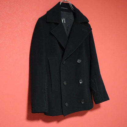 Y's 14AW Cable Knit Docking Melton Wool Peacoat Size 1