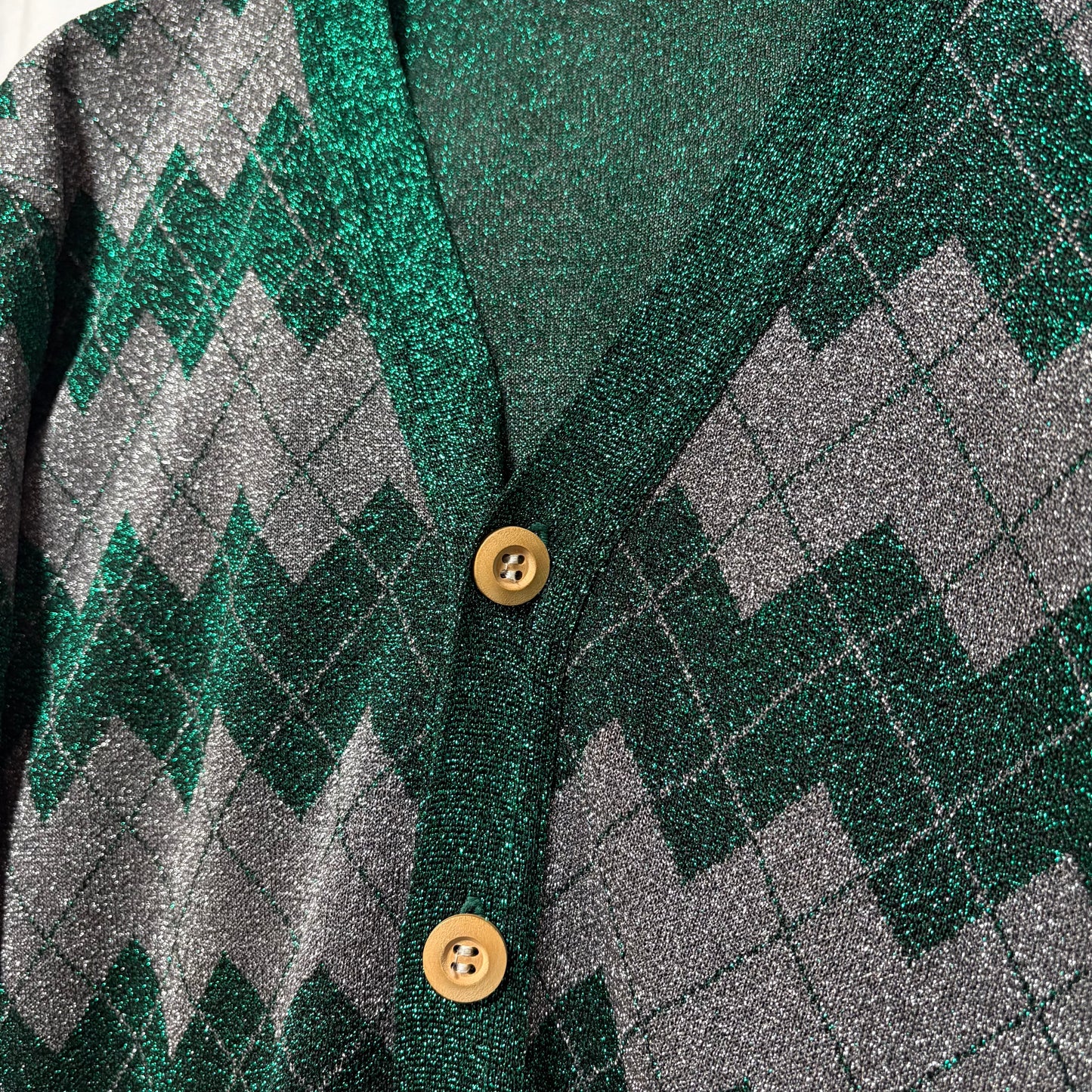 GANRYU 2012 Shiny Fabric Argyle Cardigan Green Size S