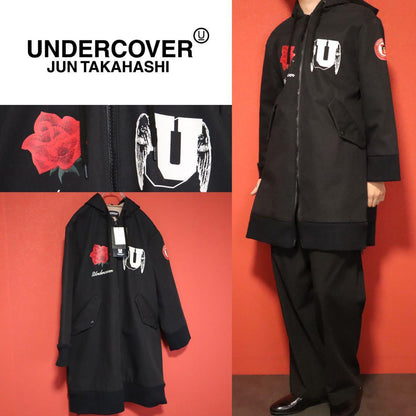 Undercover Black Brushed Back Big Print Hooded Coat Size 1