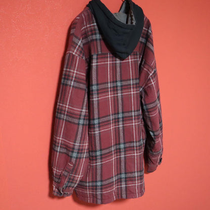 Dickies Plaid Hooded Oversized Zip Coat Red Black Size 2XL