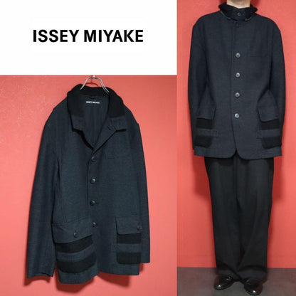 ISSEY MIYAKE MEN 08AW Knit Panel Stand Collar Coat Size 5