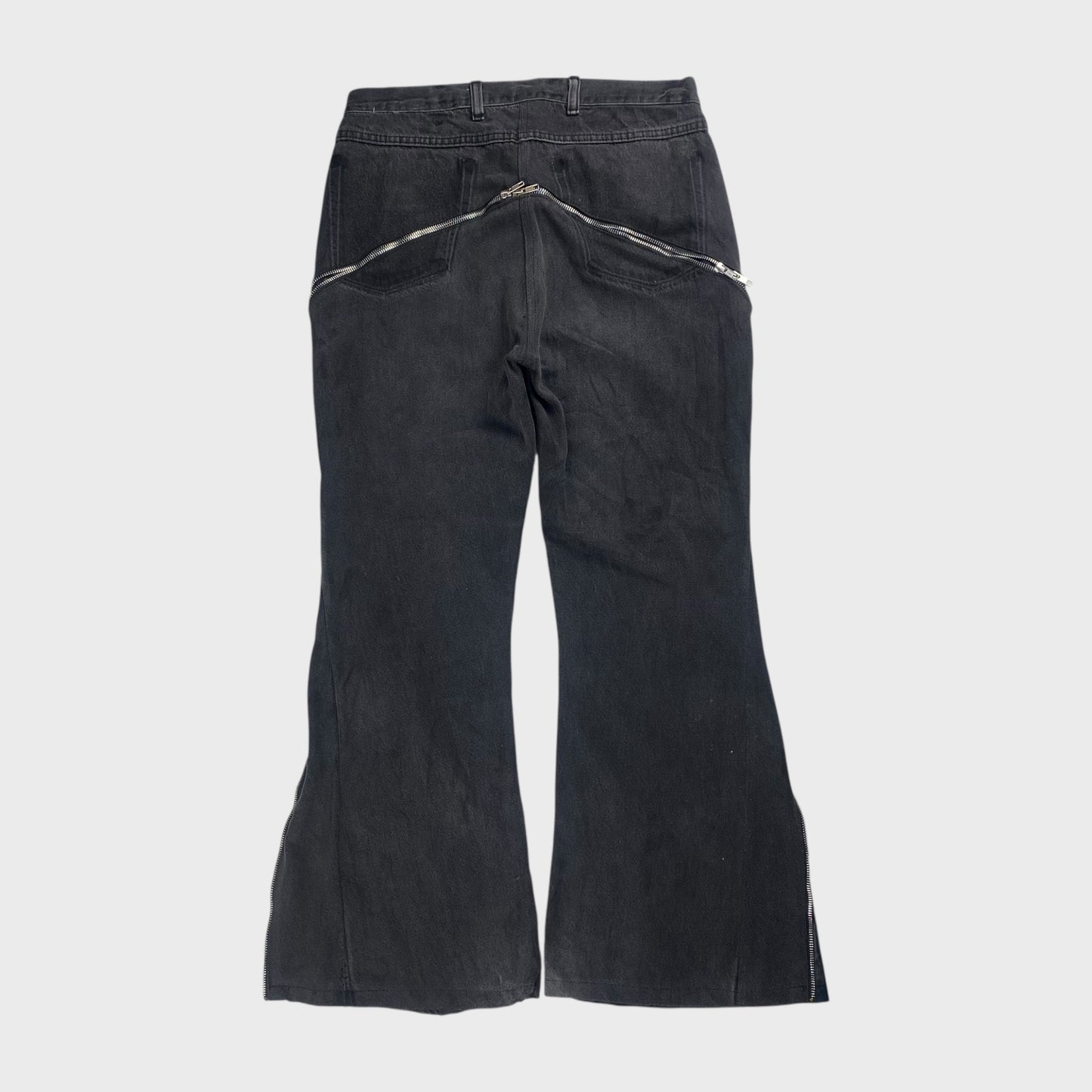 REMAKE Reconstructed Denim x Leather Zip Flare Pants Size 32