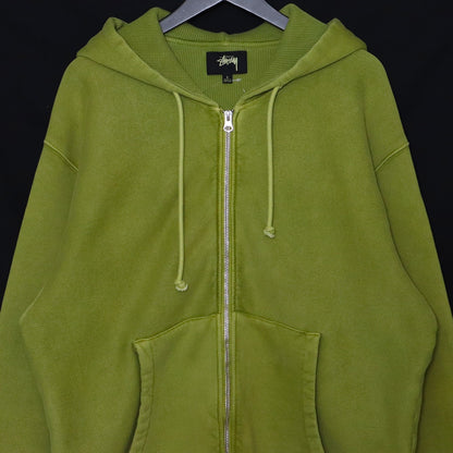 STUSSY Waffle Lined Full Zip Hoodie Green Size L