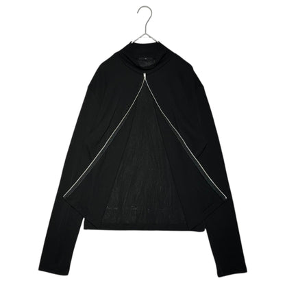Y's Center Zip Pullover Sheer Mock Neck Top