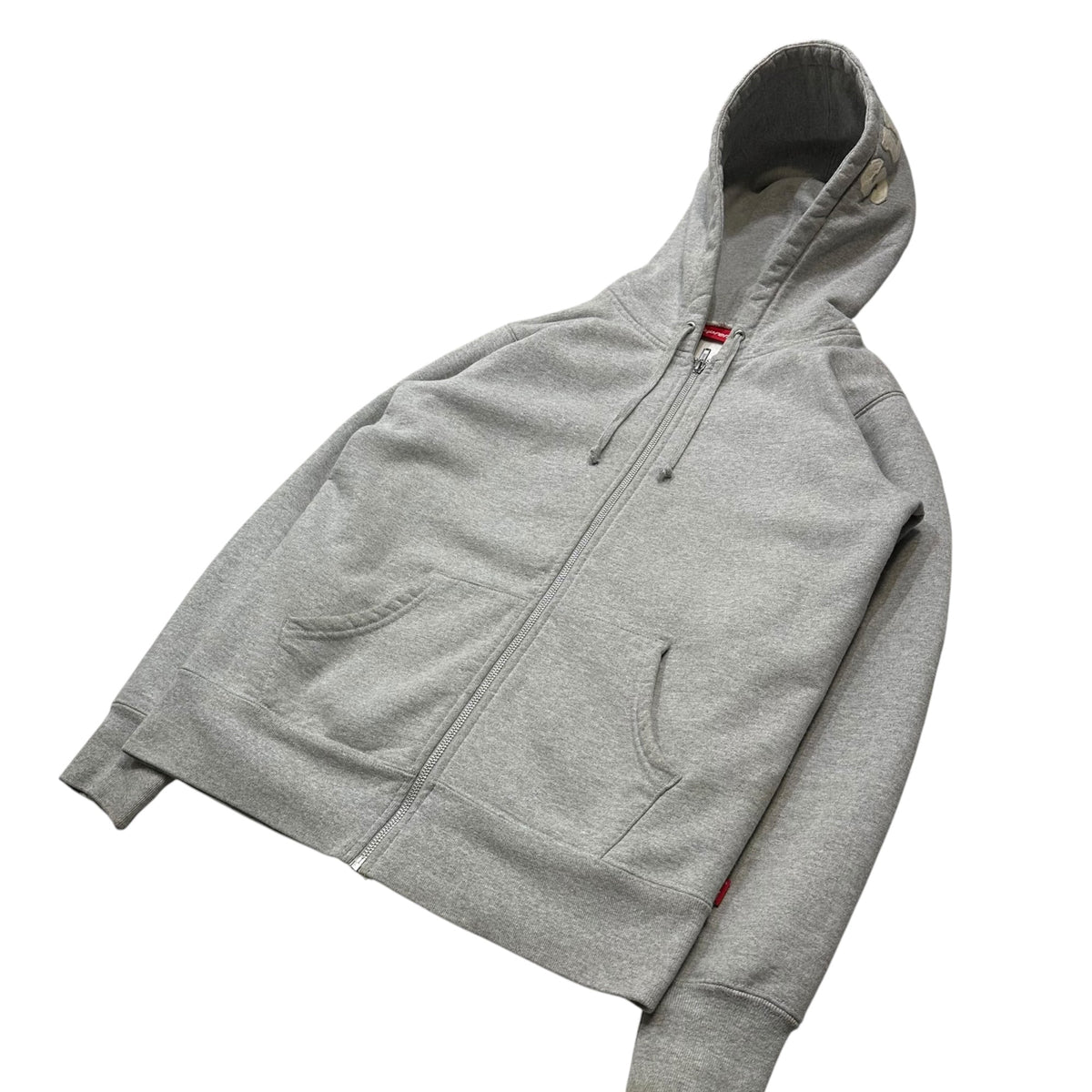 SUPREME 15AW Felt Hooded Logo Zip Hoodie Light Gray Size S