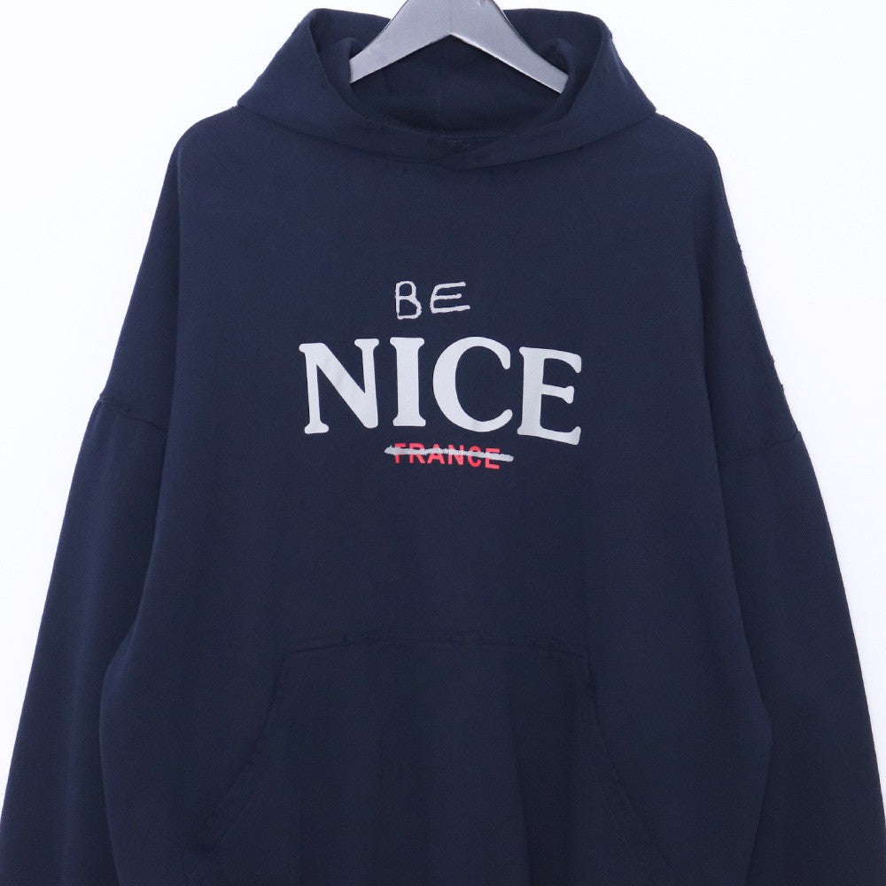 BALENCIAGA 23AW BE NICE Distressed Hoodie Navy Size 1
