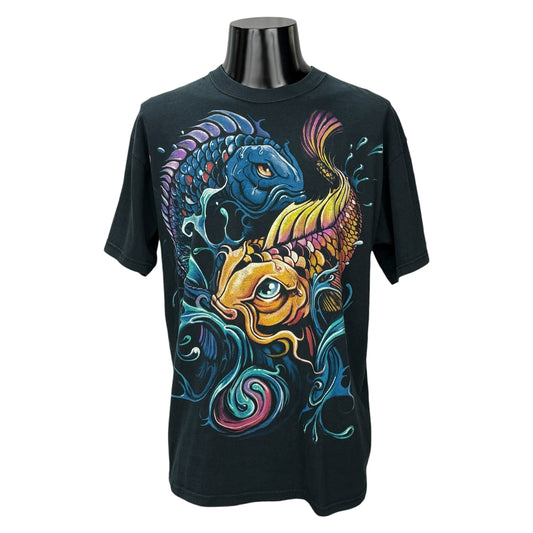 LIQUID BLUE Koi Fish All Over Print Vintage T-Shirt Size L