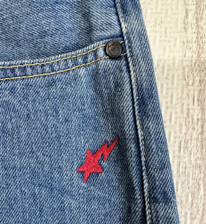 Vintage Bape Bottoms - A BATHING APE CHAMPION REGULAR FIT DENIM PANTS Blue Size L - Authentic Archive