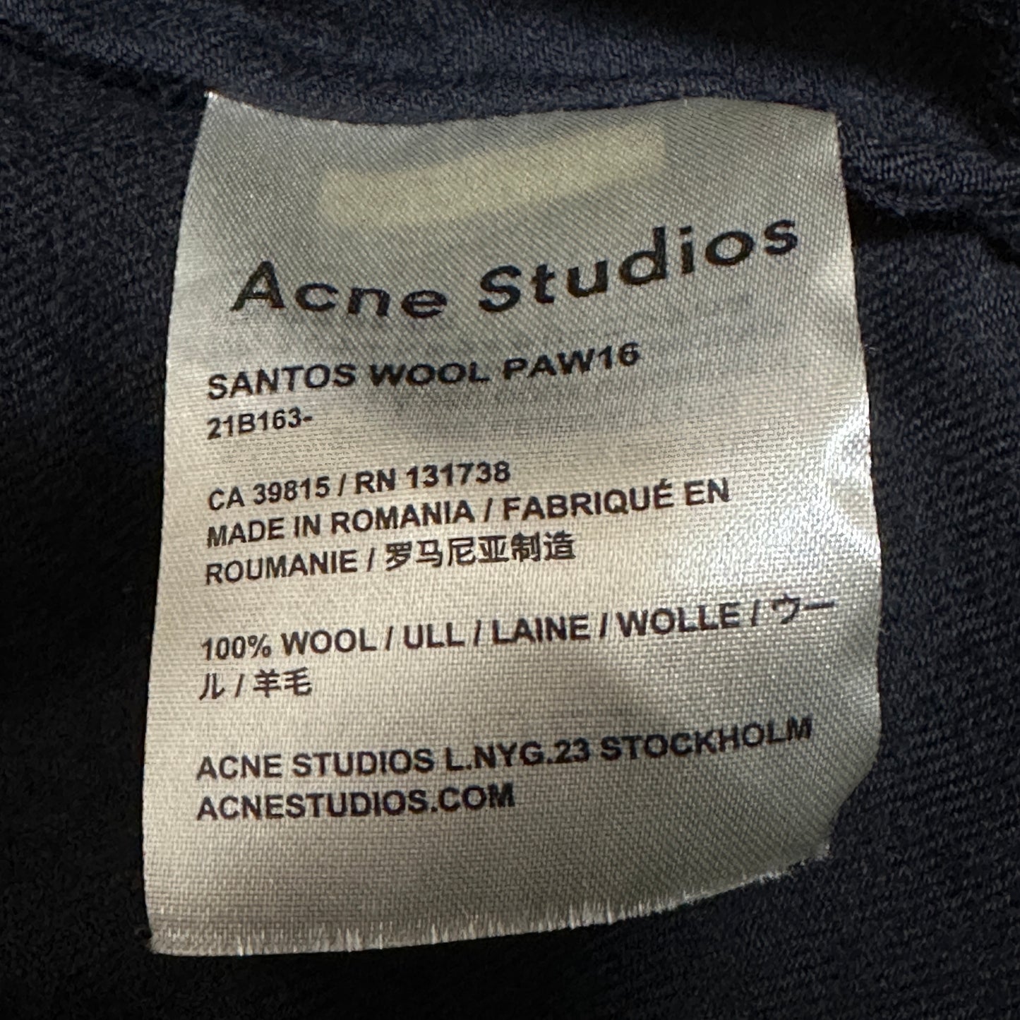Acne Studios Dark Navy Wool Overcoat Shirt Chest Pockets Coat Size 46