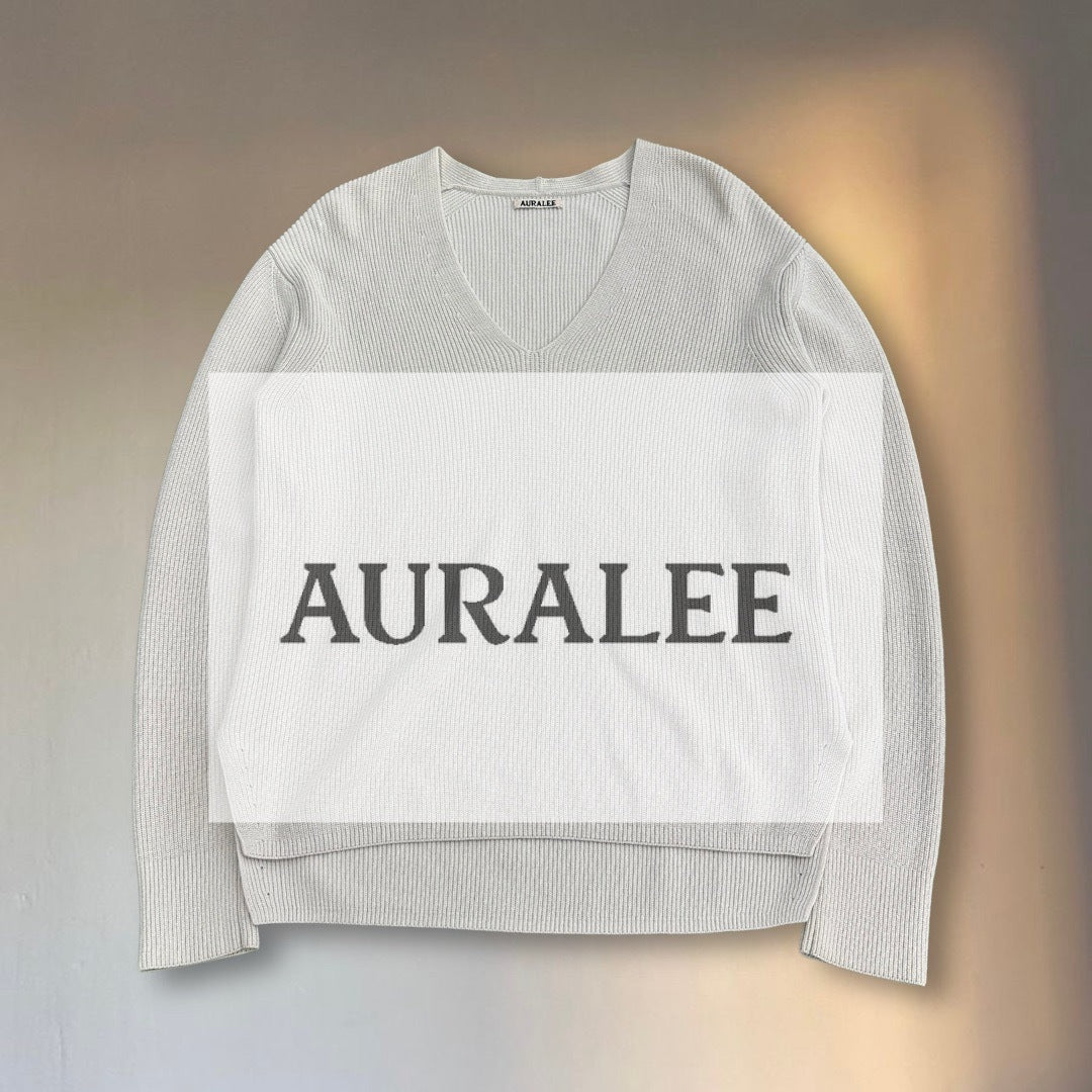 AURALEE 19SS White Cotton V-Neck Rib Knit Sweater