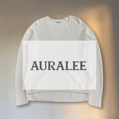 AURALEE 19SS White Cotton V-Neck Rib Knit Sweater