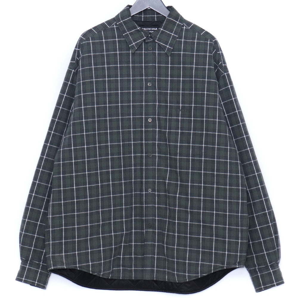 BALENCIAGA Padded Oversize Check Shirt Green Size 44