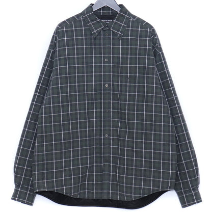 BALENCIAGA Padded Oversize Check Shirt Green Size 44