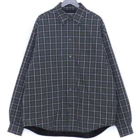 BALENCIAGA Padded Oversize Check Shirt Green Size 44