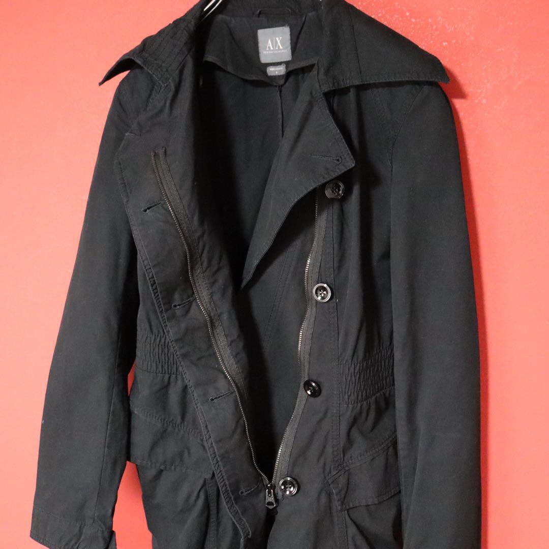 Armani Exchange Zip Design Long Coat Black Size S