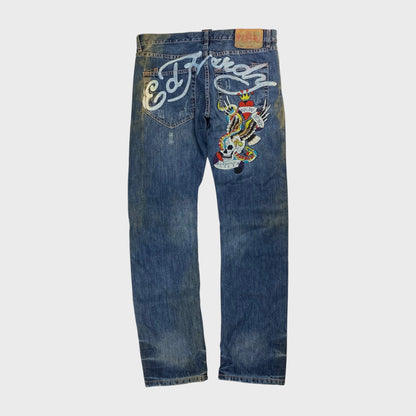 Ed Hardy 00s Y2K Embroidery Denim Pants Size W36×L34
