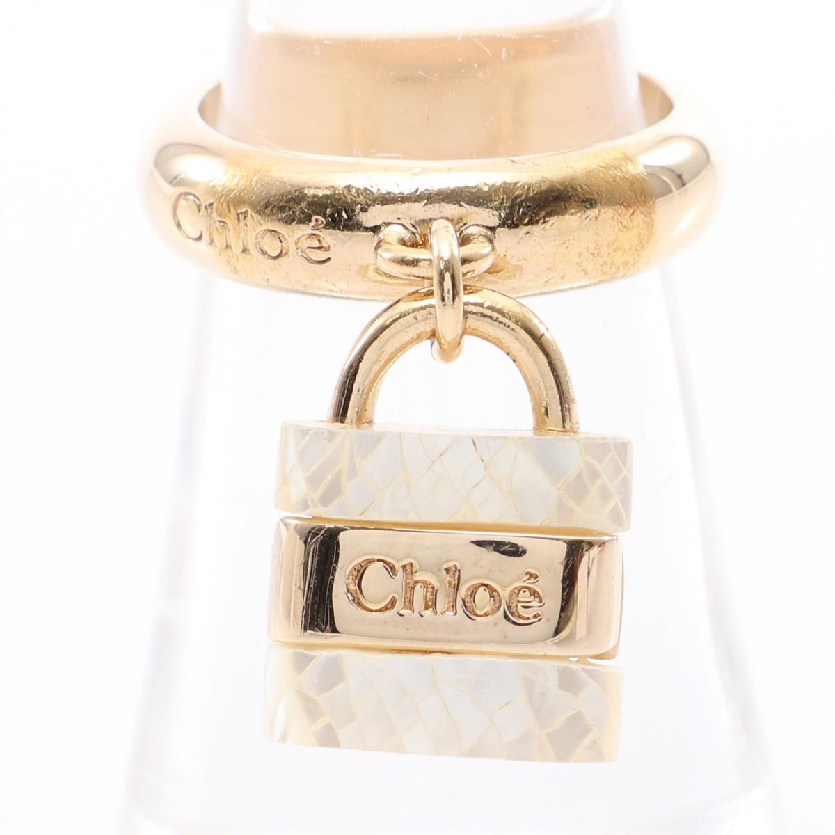 Chloe Padlock Motif Gold Plated Shell Ring Size JP 11