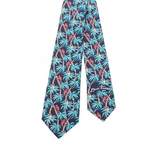 LOUIS VUITTON Palm Tree Silk Tie Blue/Green