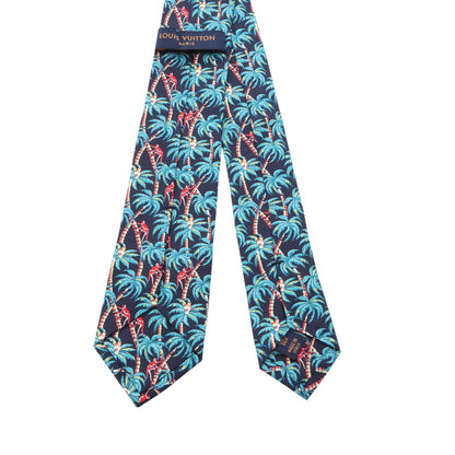 LOUIS VUITTON Palm Tree Silk Tie Blue/Green