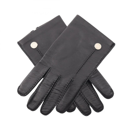 HERMES Clou de Selle Leather Gloves Black Size 8