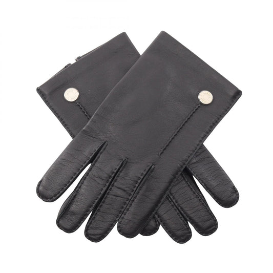 HERMES Clou de Selle Leather Gloves Black Size 8