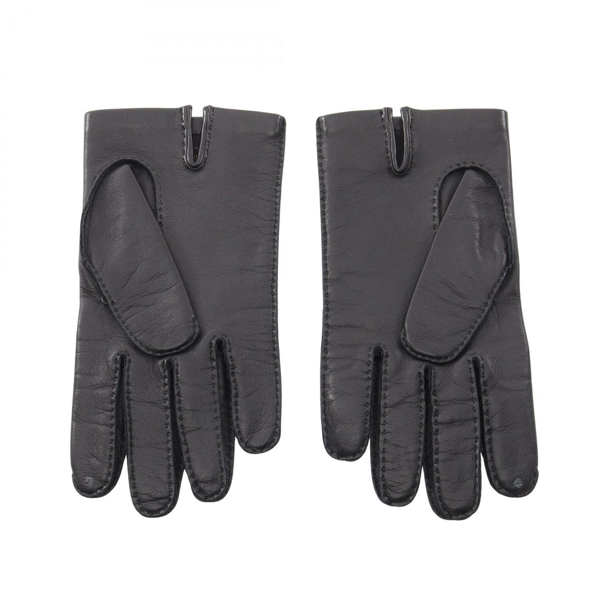 HERMES Clou de Selle Leather Gloves Black Size 8