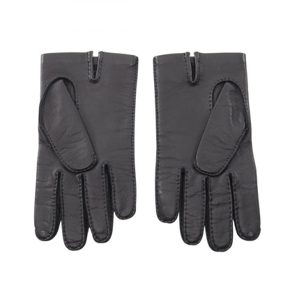 HERMES Clou de Selle Leather Gloves Black Size 8