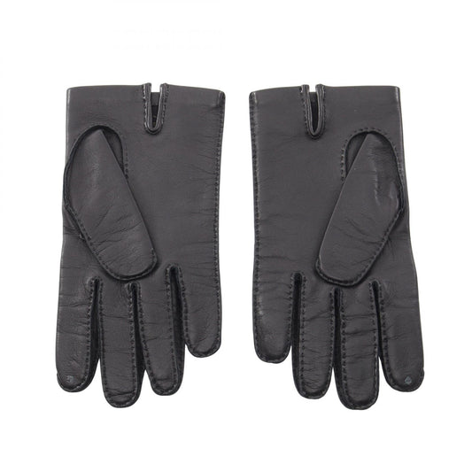 HERMES Clou de Selle Leather Gloves Black Size 8
