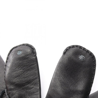 HERMES Clou de Selle Leather Gloves Black Size 8