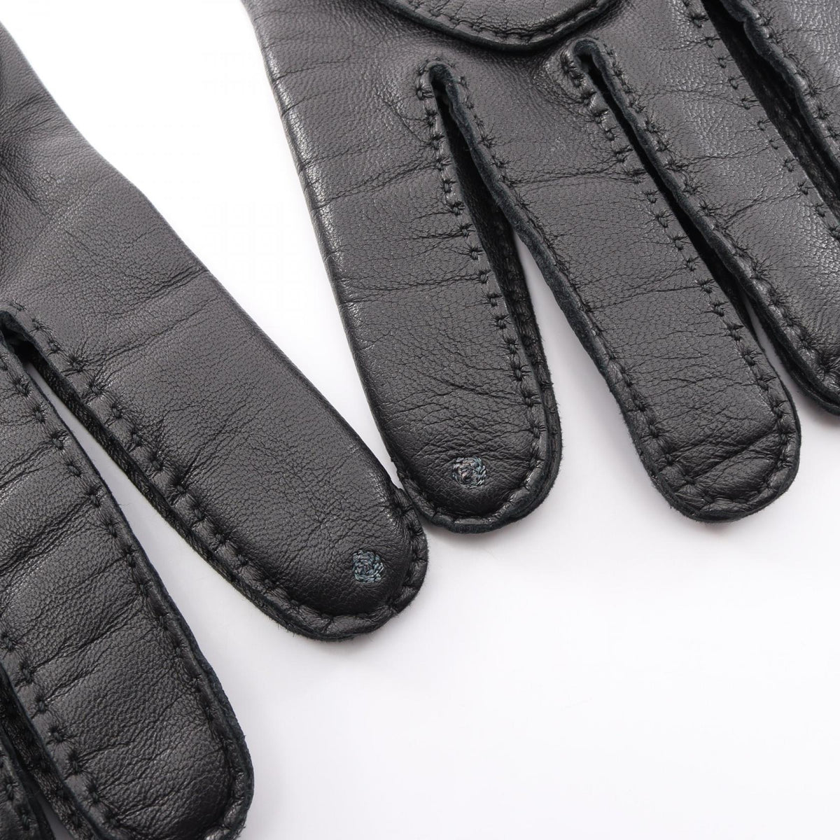 HERMES Clou de Selle Leather Gloves Black Size 8