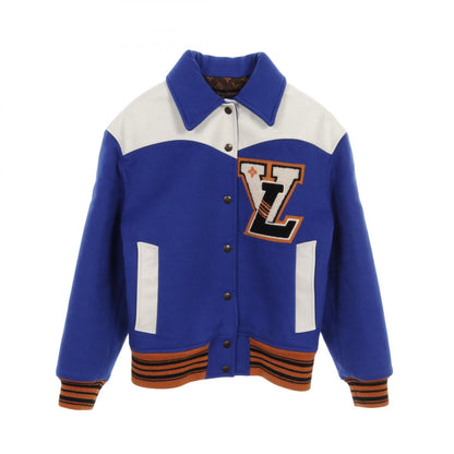 LOUIS VUITTON V-Patch Wool Leather Jacket Blue Size 32