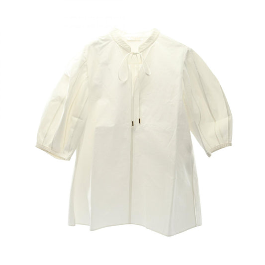 Chloe Tie-Neck Organic Cotton Poplin Blouse White Size 38